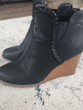 Maurices Black Wedge Ankle Boots with Braided Trim